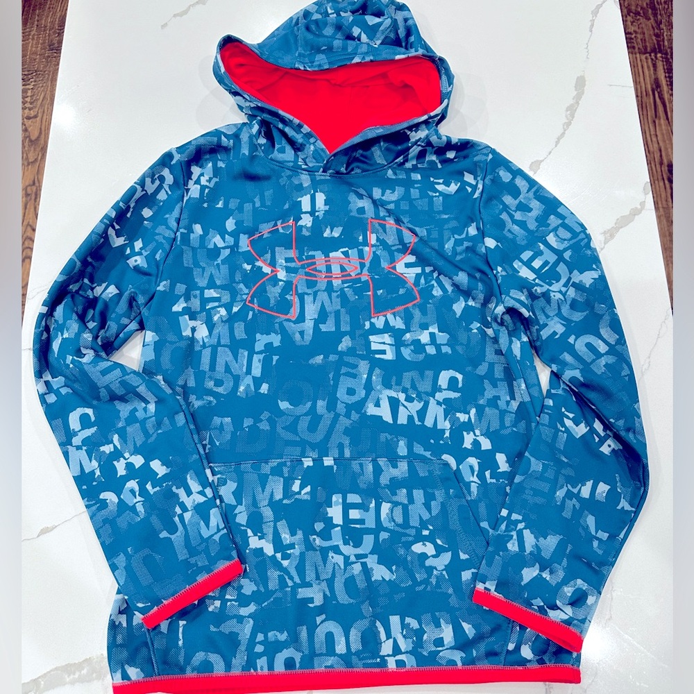 Under Armour ColdGear Loose Hoodie Blue with Pink Trim Size YL